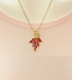 Gold Red Maple Leaf Charm Necklace Forest Nature Love Gift Ideas Personalized Customized Made to Order Jewelry, BN3169