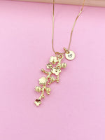 Gold Cherry Blossom Charm Necklace Sakura Gift Ideas Personalized Customized Made to Order Jewelry, AN2186