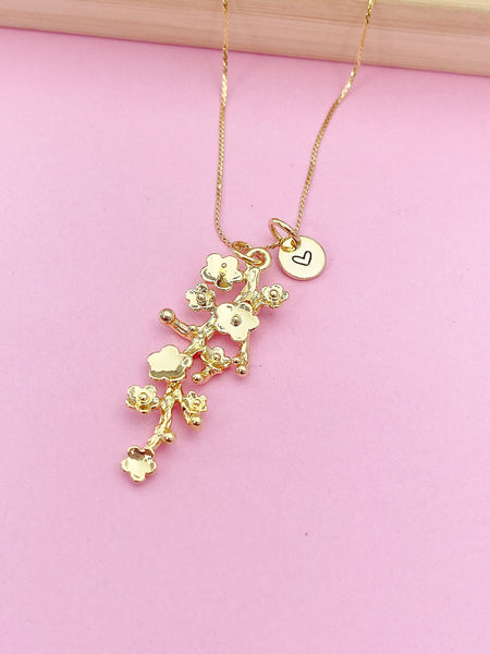 Gold Cherry Blossom Charm Necklace Sakura Gift Ideas Personalized Customized Made to Order Jewelry, AN2186