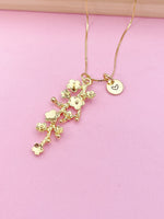 Gold Cherry Blossom Charm Necklace Sakura Gift Ideas Personalized Customized Made to Order Jewelry, AN2186