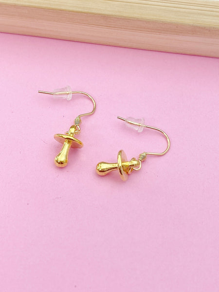 Gold Pacifier Charm Earrings New Mom Gifts Ideas Personalized Customized Made to Order Jewelry, AN2748