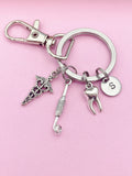 Dentist Keychain Silver Mouth Mirror Molar Tooth Caduceus Charms Orthodontics School Orthodontist Gifts Ideas AN2160