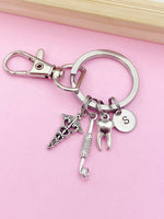 Dentist Keychain Silver Mouth Mirror Molar Tooth Caduceus Charms Orthodontics School Orthodontist Gifts Ideas AN2160