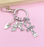 Egyptology Keychain Silver Egypt Queen Ankh Egypt Cross Brush Shovel Charms Egyptology School Egyptologist Gifts Ideas N5549