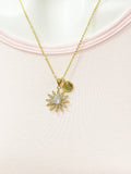 Gold Daisy Necklace, Initial Charm, Cubic Zirconia Flower