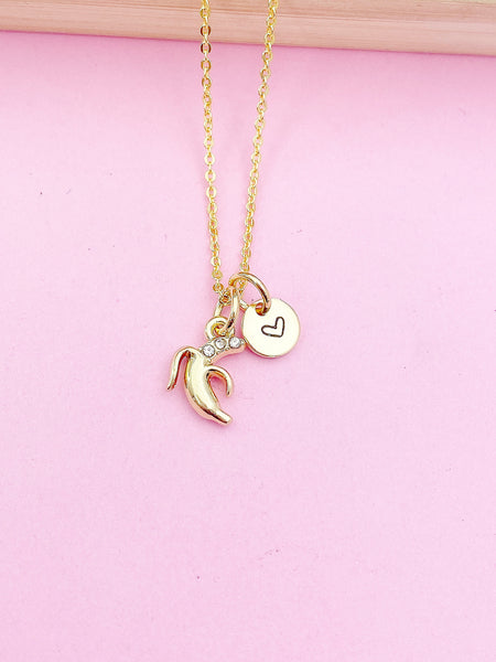 Gold Banana Charm Necklace Fruit Foodie Spring Birthday Mother's Day Gifts Ideas Personalized Customized Made to Order, N5214