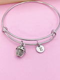 Cupcake Initial Charm Bangle Bracelet, Personalized Silver Jewelry