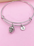 Cupcake Initial Charm Bangle Bracelet, Personalized Silver Jewelry