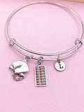 Silver Abacus Graduation Cap Charm Bracelet Bookkeeping Gifts Ideas Personalized Customized Made to Order Jewelry, BN1500