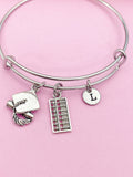 Silver Abacus Graduation Cap Charm Bracelet Bookkeeping Gifts Ideas Personalized Customized Made to Order Jewelry, BN1500