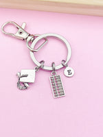 Silver Abacus Graduation Cap Charm Keychain Bookkeeping Gifts Ideas Personalized Customized Made to Order Jewelry, CN1500