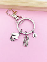 Silver Abacus Graduation Cap Charm Keychain Bookkeeping Gifts Ideas Personalized Customized Made to Order Jewelry, CN1500