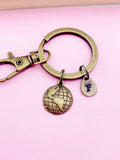Bronze Globe Keychain, Initial Charm, Personalized Gift