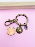 Bronze Globe Keychain, Initial Charm, Personalized Gift