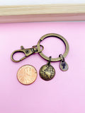 Bronze Globe Keychain, Initial Charm, Personalized Gift