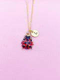 Gold Red Ladybug Charm Necklace Personalized Customized Monogram Made to Order Jewelry, N3242A