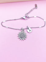 Silver Sunflower Charm Bracelet Wedding Bridesmaid Mother's Day Gifts Ideas Personalized Customized Made to Order, N2291