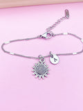 Silver Sunflower Charm Bracelet Wedding Bridesmaid Mother's Day Gifts Ideas Personalized Customized Made to Order, N2291