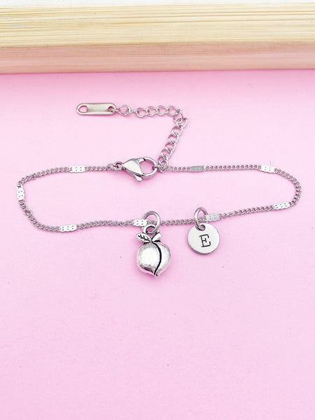 Silver Peach Charm Bracelet Wedding Bridesmaid Daughter Gifts Ideas Personalized Customized Made to Order, AN123