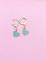 Gold Blue Heart Earrings Wedding Bridesmaid Daughter Mother's Day Gifts Ideas Personalized Customized Made to Order, N3211
