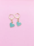 Gold Blue Heart Earrings Wedding Bridesmaid Daughter Mother's Day Gifts Ideas Personalized Customized Made to Order, N3211