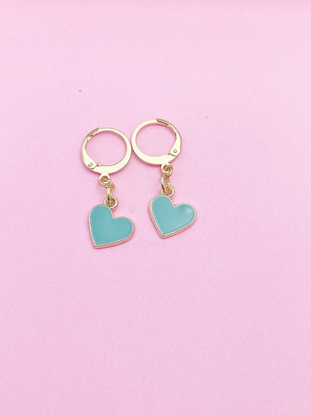 Gold Blue Heart Earrings Wedding Bridesmaid Daughter Mother's Day Gifts Ideas Personalized Customized Made to Order, N3211