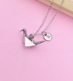 Paper Crane Necklace, Silver Bird Charm Necklace, N1470A