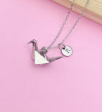 Paper Crane Necklace, Silver Bird Charm Necklace, N1470A