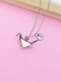 Paper Crane Necklace, Silver Bird Charm Necklace, N1470A
