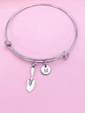 Shovel Charm Bangle Bracelet, Initial, Gardening Gift, N221