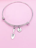 Shovel Charm Bangle Bracelet, Initial, Gardening Gift, N221