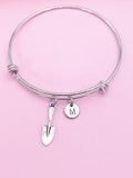Shovel Charm Bangle Bracelet, Initial, Gardening Gift, N221