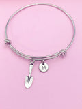 Shovel Charm Bangle Bracelet, Initial, Gardening Gift, N221