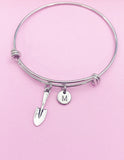 Shovel Charm Bangle Bracelet, Initial, Gardening Gift, N221