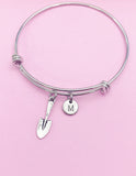 Shovel Charm Bangle Bracelet, Initial, Gardening Gift, N221