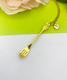 Gold Fork Crown Cross Charm Necklace Gift Ideas Personalized Customized Made to Order Jewelry, AN1290