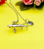 Silver Shark Charm Necklace Swimmer Scuba Drive Gift Ideas Personalized Customized Monogram Made to Order Jewelry, N5474