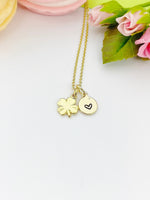 Gold Clover Charm Necklace Luck New Beginning Gift Ideas Personalized Customized Made to Order Jewelry, AN5477