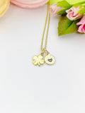 Gold Clover Charm Necklace Luck New Beginning Gift Ideas Personalized Customized Made to Order Jewelry, AN5477