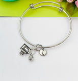 Silver Basketball Hoop Charm Bracelet Sport Team Gifts Ideas Personalized Customized Monogram Made to Order Jewelry, N5479