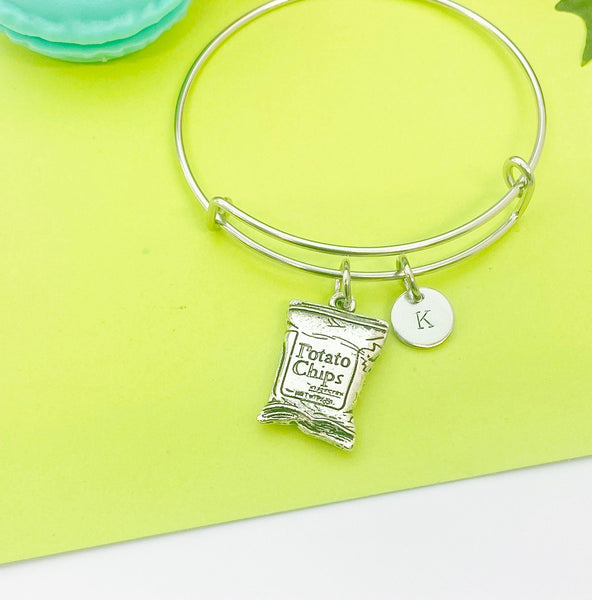 Silver Potato Chip Charm Bracelet Gifts Ideas Personalized Customized Monogram Made to Order Jewelry, AN1925