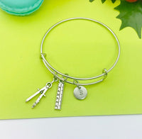 Silver Compass Pencil Ruler Charm Bracelet Architect Gift Idea Personalized Customized Monogram Made to Order Jewelry, N5480