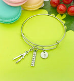 Silver Compass Pencil Ruler Charm Bracelet Architect Gift Idea Personalized Customized Monogram Made to Order Jewelry, N5480