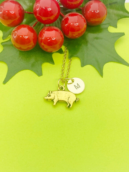 Gold or Silver Pig Charm Necklace Farmer Gift Ideas Personalized Customized Made to Order Jewelry, AN1504