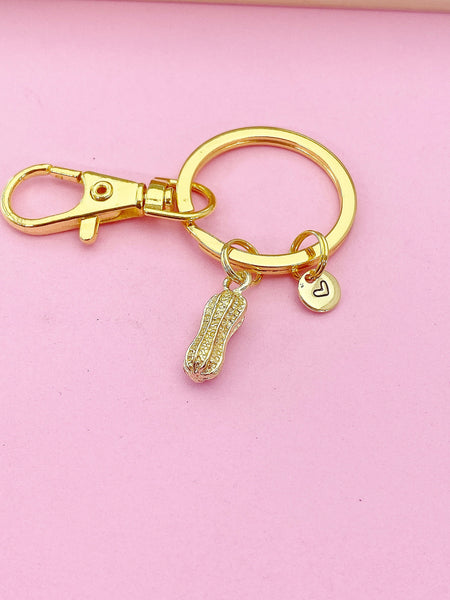 Gold Peanut Charm Keychain Spring Birthday Mother's Day Gifts Ideas Personalized Customized Made to Order, N4819