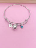 Silver Volleyball Charm Bangle Bracelet, Initial, Birthstone, Team Gift