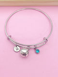 Silver Volleyball Charm Bangle Bracelet, Initial, Birthstone, Team Gift