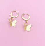 Gold Butterfly Dangle Earrings, Stainless Steel Lever Back, N2710