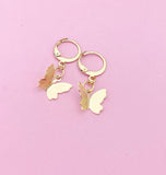 Gold Butterfly Dangle Earrings, Stainless Steel Lever Back, N2710