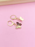 Gold Butterfly Charm Earrings Spring Teens Birthday Mother's Day Gifts Ideas Personalized Customized Made to Order, N2710